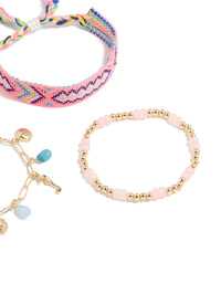 Gold Pink Beaded & Sea Charm Bracelets 3-Pack - link has visual effect only