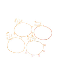 Gold Pink Beaded & Flower Charm Bracelets 4-Pack - link has visual effect only