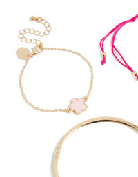 Gold Clover & Hot Pink Cord Bracelets 4-Pack - link has visual effect only