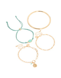 Gold Turquoise Stone Bangle & Cord Bracelets 4-Pack - link has visual effect only