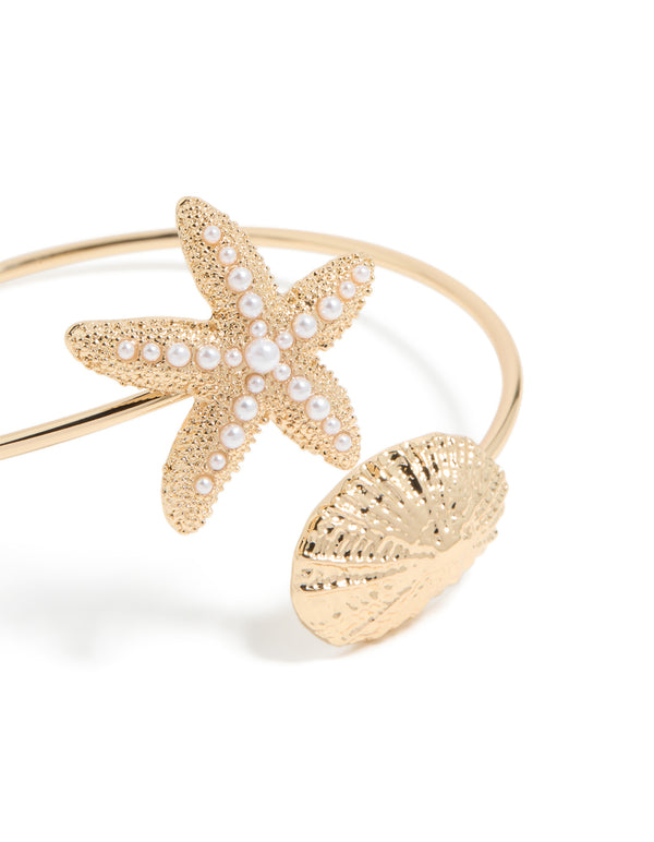 Gold Shell & Pearl Starfish Arm Cuff
