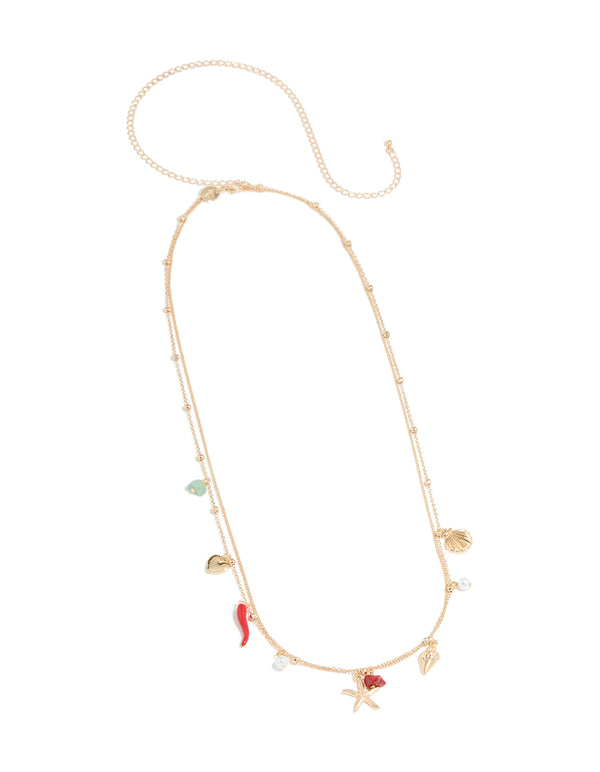 Gold Ball & Shell Charm Layered Waist Chain