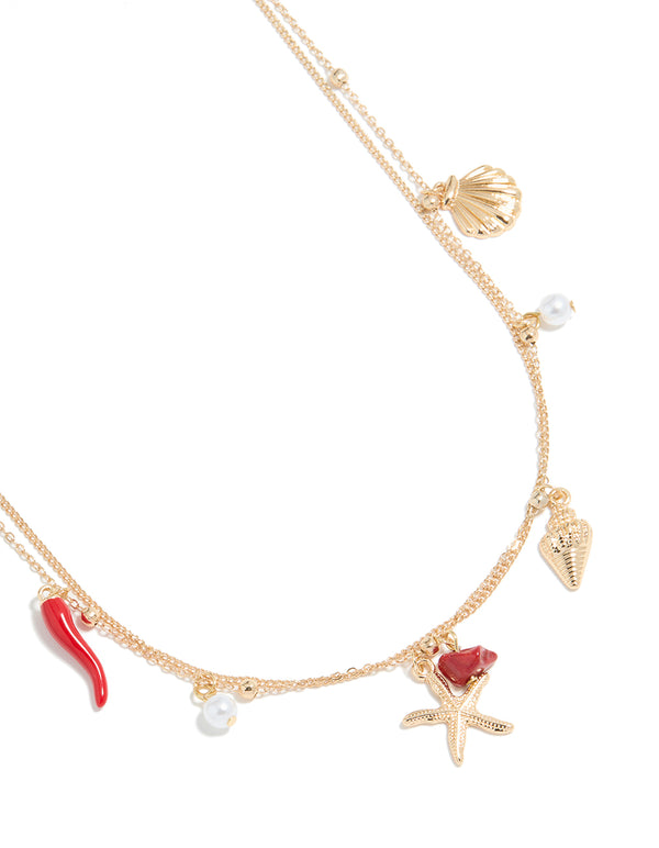 Gold Ball & Shell Charm Layered Waist Chain