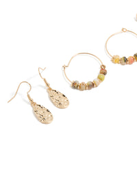 Gold Beaded Hoop & Drop Earrings 3-Pack - link has visual effect only