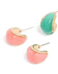 Gold Light Pink & Blue Enamel Bubble Hoop Earrings 3-Pack - link has visual effect only