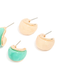 Gold Light Pink & Blue Enamel Bubble Hoop Earrings 3-Pack - link has visual effect only