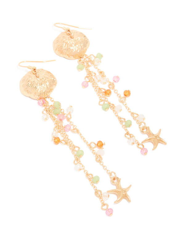 Gold Jellyfish Beaded Fish Hook Earrings