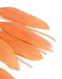 Gold Celestial Boho Orange Feather Drop Earrings - link has visual effect only