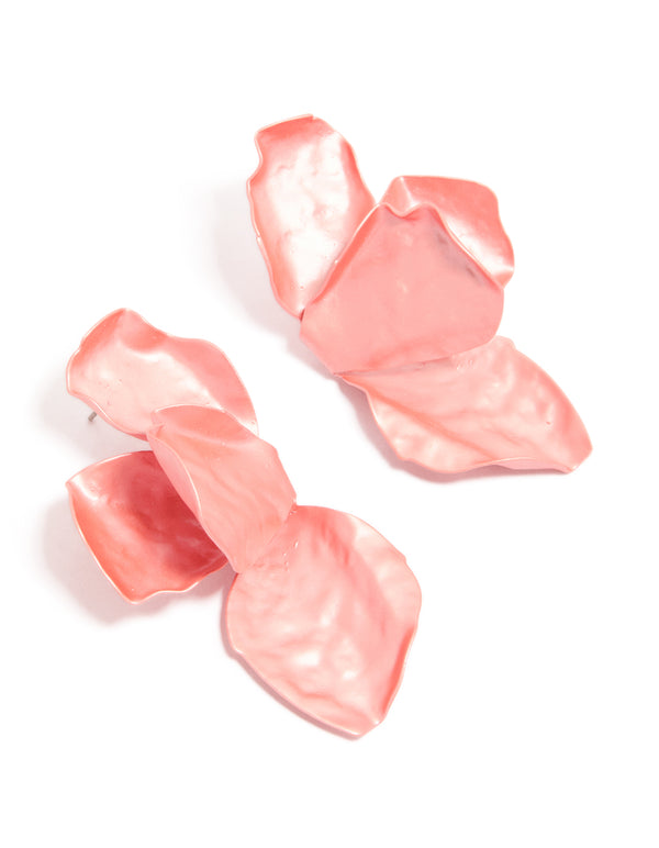 Light Pink Coated Metal  Flower Petal Drop Earrings