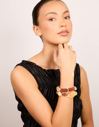 Red Acrylic & Gold Irregular Beaded Stretch Bracelets 2-Pack - link has visual effect only