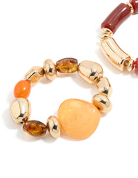 Red Acrylic & Gold Irregular Beaded Stretch Bracelets 2-Pack - link has visual effect only