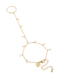 Gold Plated Mini Freshwater Pearl Droplet Hand Chain - link has visual effect only