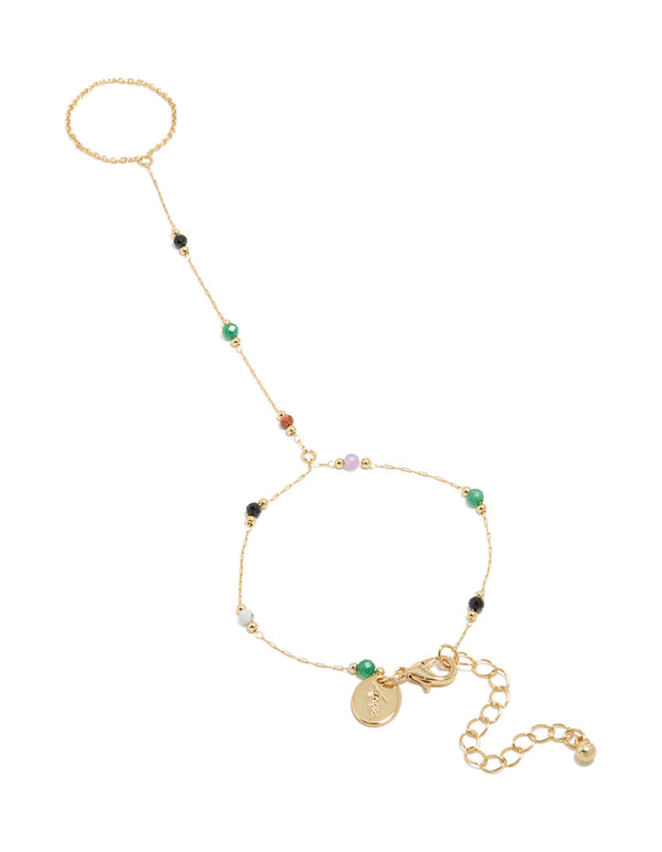 Gold Plated Multicoloured  Semi Precious Stone Beaded Hand Chain
