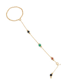 Gold Plated Multicoloured  Semi Precious Stone Beaded Hand Chain - link has visual effect only