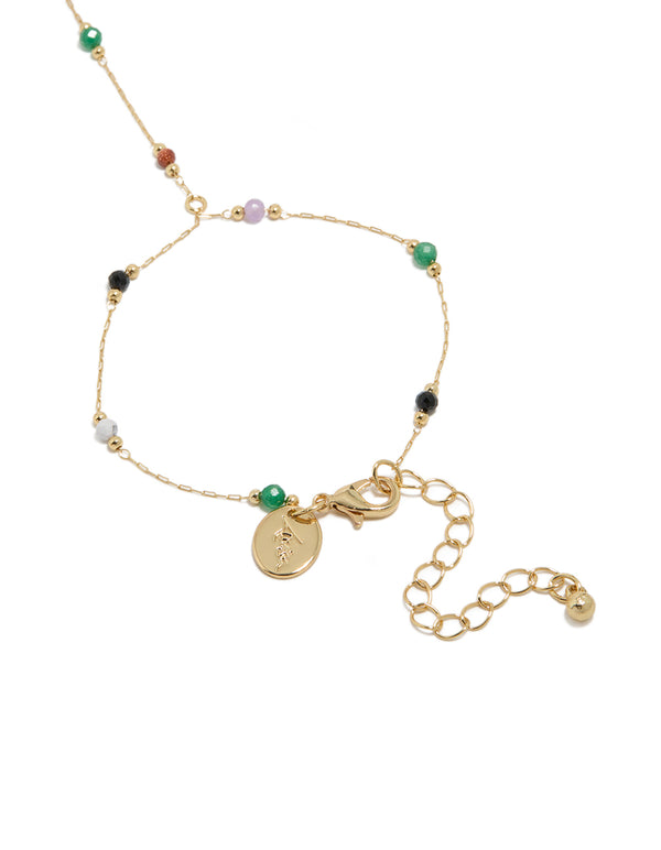 Gold Plated Multicoloured  Semi Precious Stone Beaded Hand Chain
