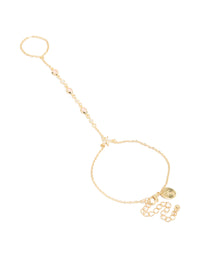 Gold Plated Pink Cubic Zirconia Teardrop Hand Chain - link has visual effect only