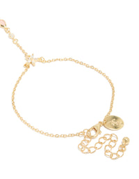 Gold Plated Pink Cubic Zirconia Teardrop Hand Chain - link has visual effect only