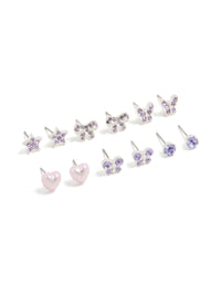 Kids Silver Diamante Butterfly Stud Earrings 6-Pack - link has visual effect only