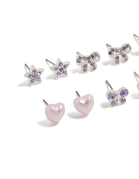 Kids Silver Diamante Butterfly Stud Earrings 6-Pack - link has visual effect only