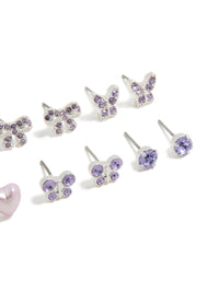 Kids Silver Diamante Butterfly Stud Earrings 6-Pack - link has visual effect only