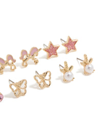 Kids Gold Pearl & Unicorn Stud Earrings 6-Pack - link has visual effect only