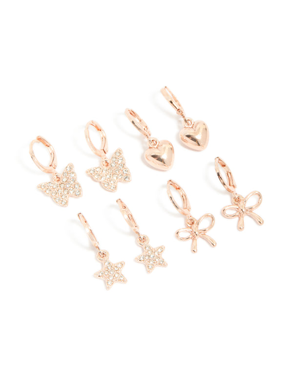 Kids Rose Gold Diamante Pavé Huggie Earrings 4-Pack