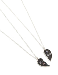 Kids Silver Mood Diamante BFF Heart Necklaces 2-Pack - link has visual effect only
