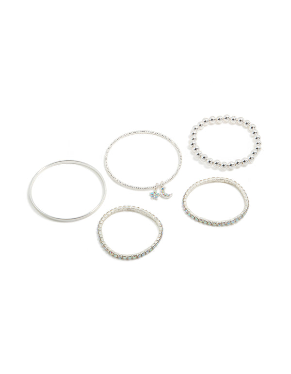 Kids Silver Diamante Celestial Bracelets 5-Pack