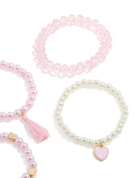 Kids Beaded Pearl & Heart Stretch Bracelets 5-Pack - link has visual effect only