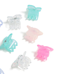 Crafted with butterfly accents in light pink, lavender, aqua, and silver, this kids pastel claw clip 10-pack is shown in detail view - link has visual effect only