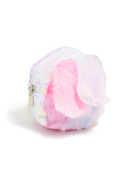 Kids Pink & Purple Fluffy Fabric Bunny Ear Purse - link has visual effect only