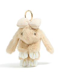 Kids Brown Polyester Bunny With  Small Bow Key Chain - link has visual effect only