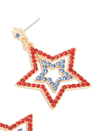 Gold Red & Blue Diamante Triple Star Drop Earrings - link has visual effect only
