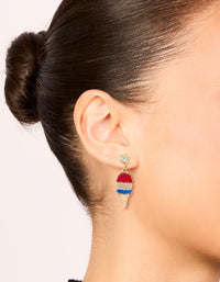 Gold Red Blue & Clear Diamante Ice Cream Cone Drop Earrings - link has visual effect only