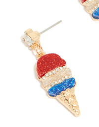 Gold Red Blue & Clear Diamante Ice Cream Cone Drop Earrings - link has visual effect only