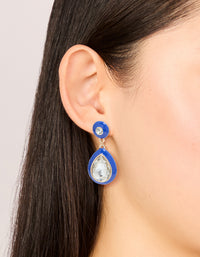Gold Blue Enamel & Pear Clear Diamante Drop Earrings - link has visual effect only