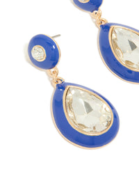 Gold Blue Enamel & Pear Clear Diamante Drop Earrings - link has visual effect only