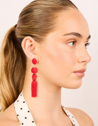 Red Fabric Tassel Drop Earrings - link has visual effect only