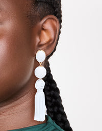 White Fabric Tassel Drop Earrings - link has visual effect only