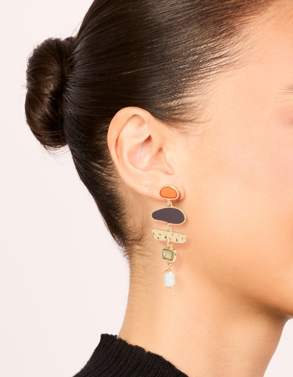 Gold Genuine Shell & Pearl Mismatched Drop  Earrings