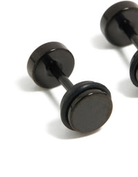 Highlighting black coated surgical steel disc flat back studs with polished surface close up view - link has visual effect only