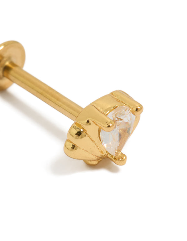 Gold Plated Surgical Steel Cubic Zirconia Shell Single Flatback Stud
