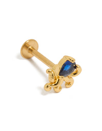 Gold Plated Surgical Steel  Blue Cubic Zirconia Octopus Single Flat Back Stud - link has visual effect only