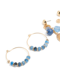 Gold & Blue Beaded Drop & Hoop Earrings 3-Pack - link has visual effect only