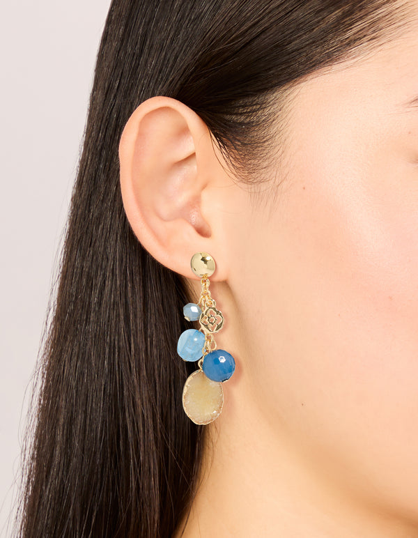 Gold & Blue Beaded Drop & Hoop Earrings 3-Pack