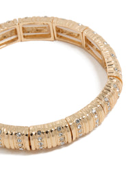 Featuring gold ribbed diamante stretch bracelet close up view - link has visual effect only