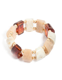 Brown & Cream Acrylic Beaded Stretch Bracelet - link has visual effect only