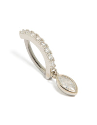 Crafted from surgical steel, this cubic zirconia circle drop belly ring in silver and clear stone front view - link has visual effect only