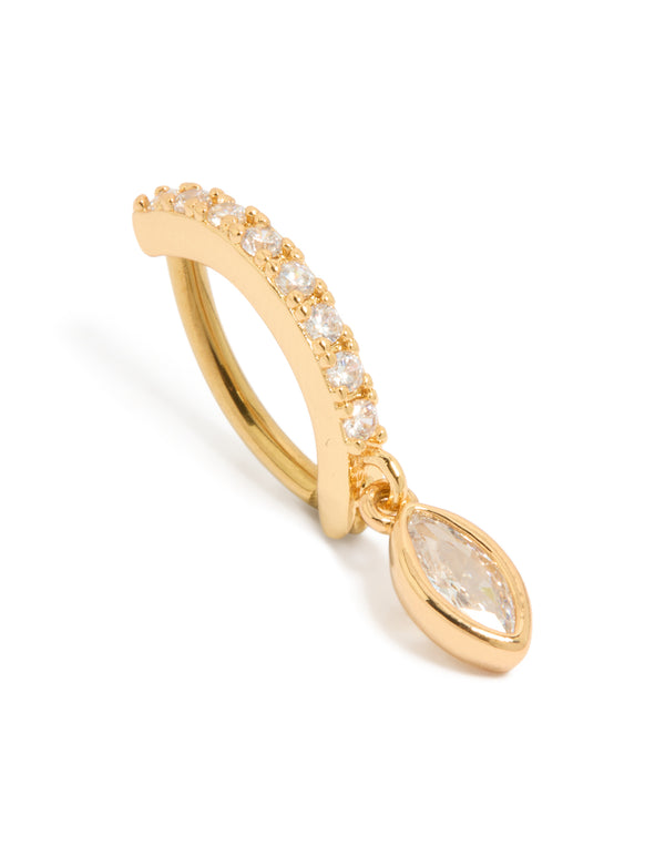 Showcasing a bar charm with cubic zirconia in surgical steel crafted from gold plated material front view