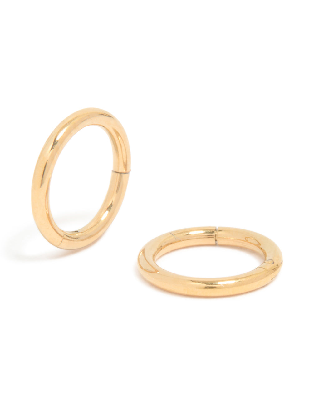 Discover gold plated titanium 6MM thick sleeper earrings with hoop closure and chunky style front view